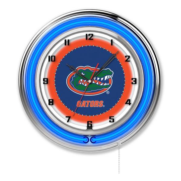 University of Florida 19" Neon Logo Wall Clock - Chrome Casing - Team Color Specific Neon Outer Ring 