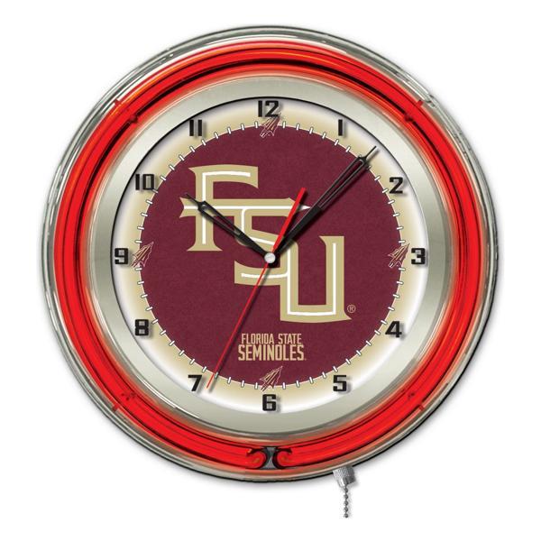 Florida State Script 19" Neon Logo 2 Wall Clock - Chrome Casing - Team Color Specific Neon Outer Ring 