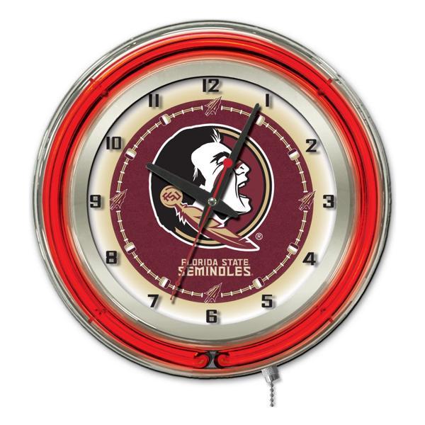 Florida State Head 19" Neon Logo 3 Wall Clock - Chrome Casing - Team Color Specific Neon Outer Ring 
