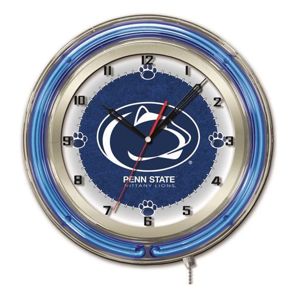 Pennsylvania State University 19" Neon Logo Wall Clock - Chrome Casing - Team Color Specific Neon Outer Ring 