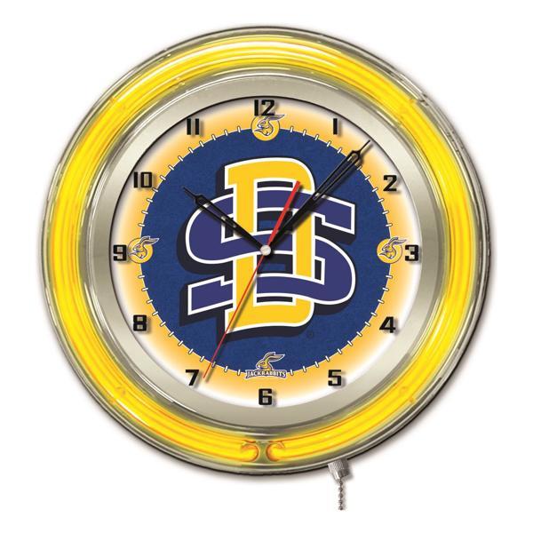 South Dakota State University 19" Neon Logo Wall Clock - Chrome Casing - Team Color Specific Neon Outer Ring 