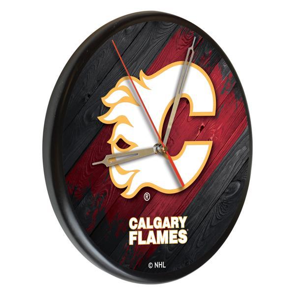 Calgary Flames 13" Solid Wood Clock - Black - Officially Licensed - Made in USA 