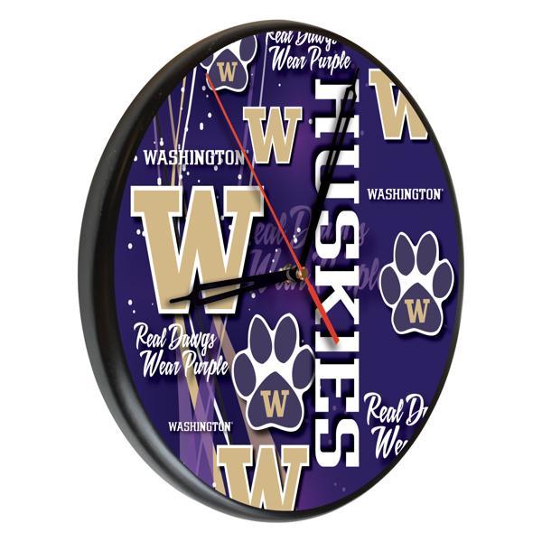 University of Washington 13" Solid Wood Clock - Black - Officially Licensed - Made in USA 