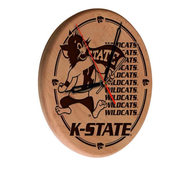 Kansas State University Laser Engraved 13" Wood Clock - Natural - Officially Licensed - Made in USA 