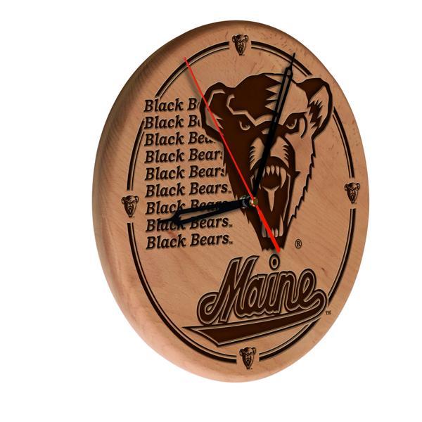 University of Maine Laser Engraved 13" Wood Clock - Natural - Officially Licensed - Made in USA 