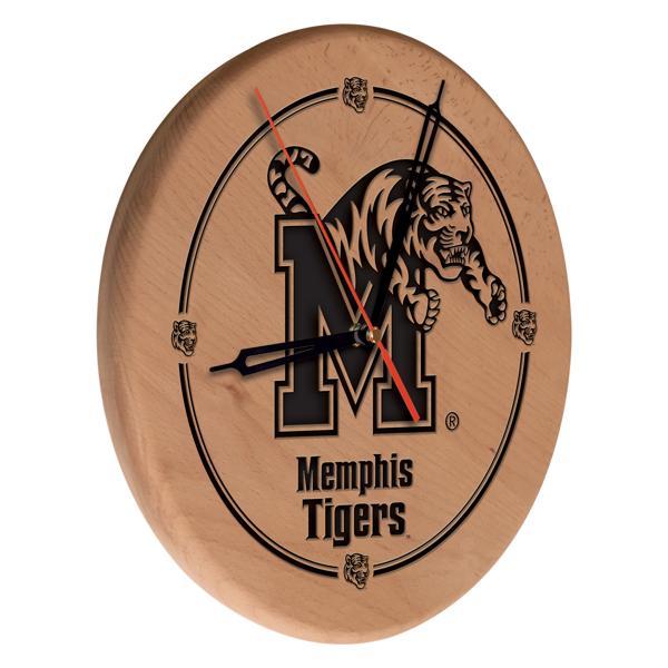 University of Memphis Laser Engraved 13" Wood Clock - Natural - Officially Licensed - Made in USA 