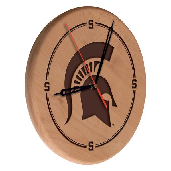 Michigan State University Laser Engraved 13" Wood Clock - Natural - Officially Licensed - Made in USA 