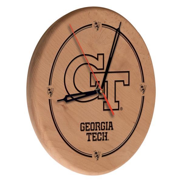 Georgia Tech Laser Engraved 13" Wood Clock - Natural - Officially Licensed - Made in USA 