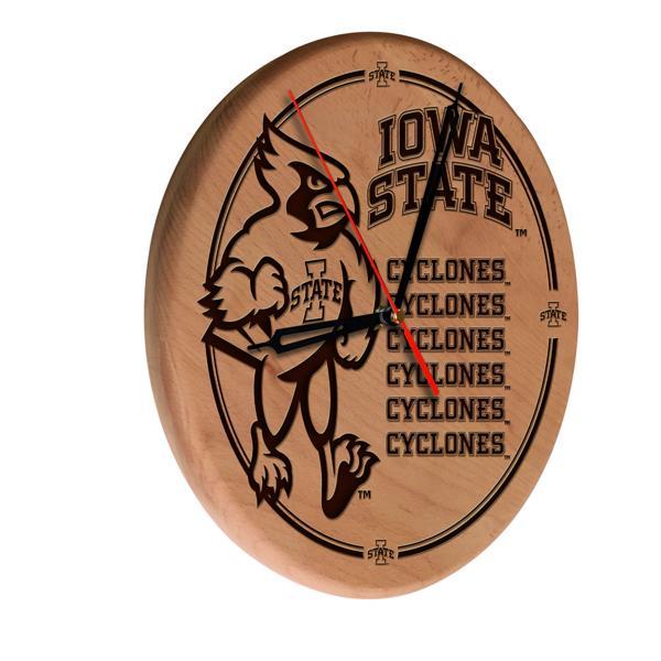 Iowa State University Laser Engraved 13" Wood Clock - Natural - Officially Licensed - Made in USA 
