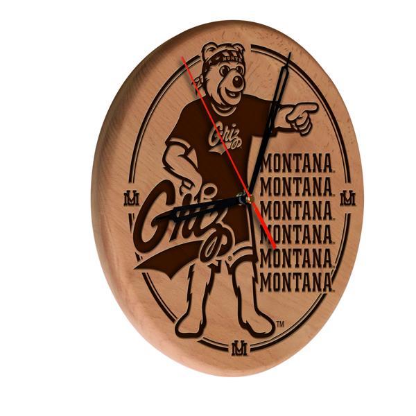 University of Montana Laser Engraved 13" Wood Clock - Natural - Officially Licensed - Made in USA 