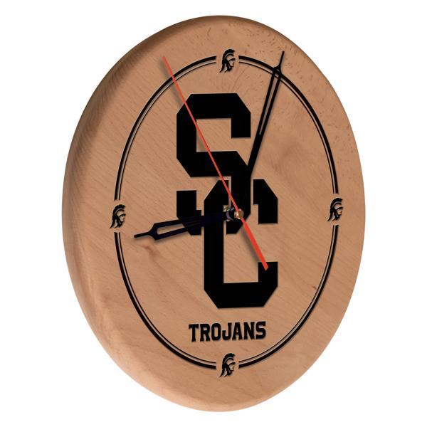 University of Southern California Laser Engraved 13" Wood Clock - Natural - Officially Licensed - Made in USA 