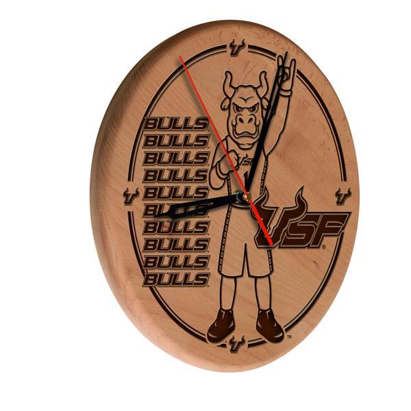 University of South Florida Laser Engraved 13" Wood Clock - Natural - Officially Licensed - Made in USA 