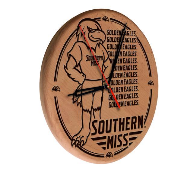 University of Southern Mississippi Laser Engraved 13" Wood Clock - Natural - Officially Licensed - Made in USA 
