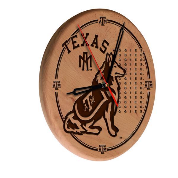 Texas A&M Laser Engraved 13" Wood Clock - Natural - Officially Licensed - Made in USA 