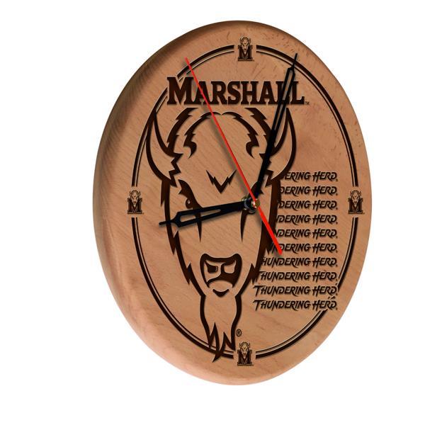 Marshall University Laser Engraved 13" Wood Clock - Natural - Officially Licensed - Made in USA 