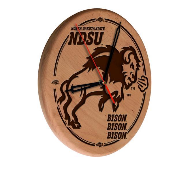 North Dakota State University Laser Engraved 13" Wood Clock - Natural - Officially Licensed - Made in USA - Logo 3 