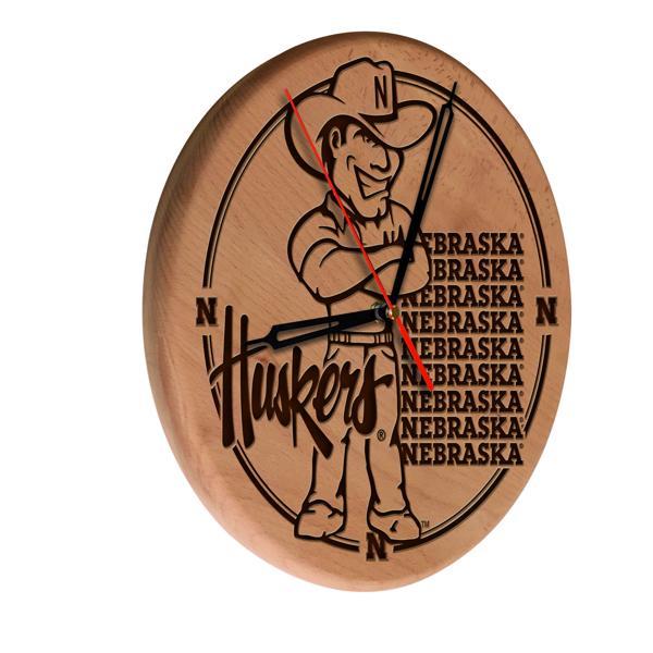 University of Nebraska Laser Engraved 13" Wood Clock - Natural - Officially Licensed - Made in USA 