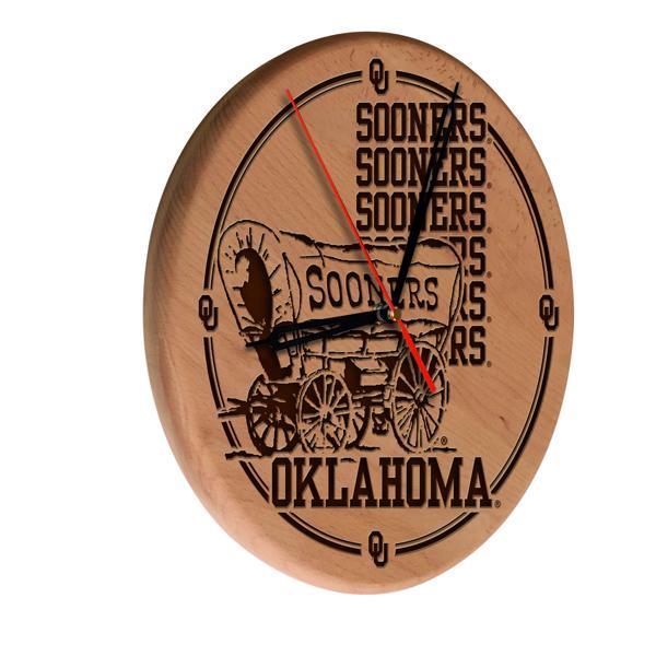 Oklahoma University Laser Engraved 13" Wood Clock - Natural - Officially Licensed - Made in USA 