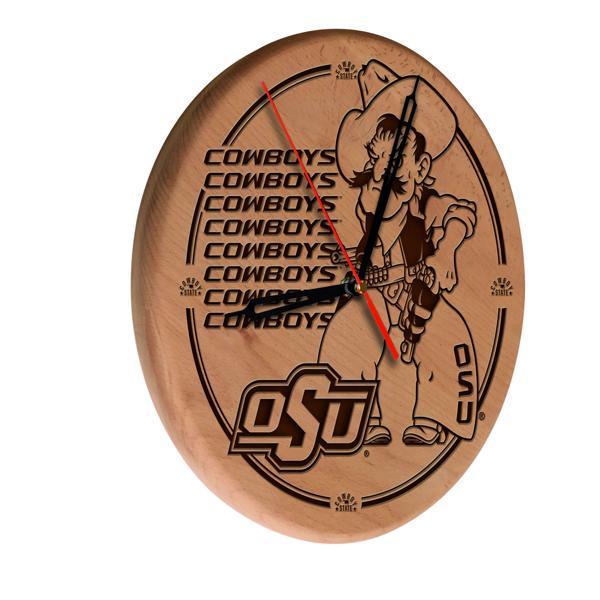 Oklahoma State University Laser Engraved 13" Wood Clock - Natural - Officially Licensed - Made in USA 
