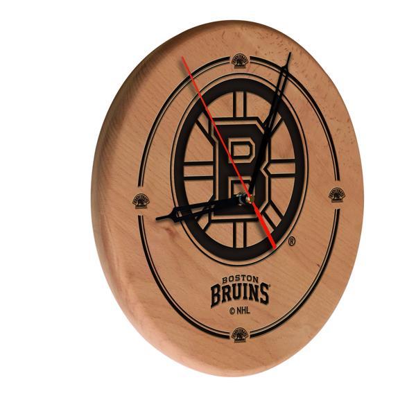 Boston Bruins Laser Engraved 13" Wood Clock - Natural - Officially Licensed - Made in USA 