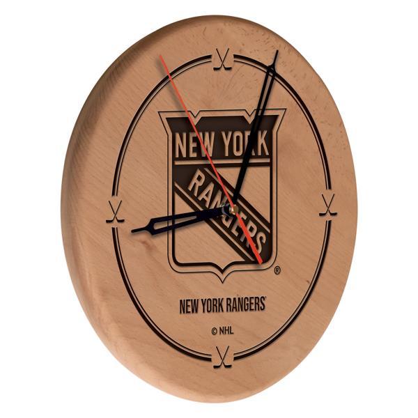 New York Rangers Laser Engraved 13" Wood Clock - Natural - Officially Licensed - Made in USA 