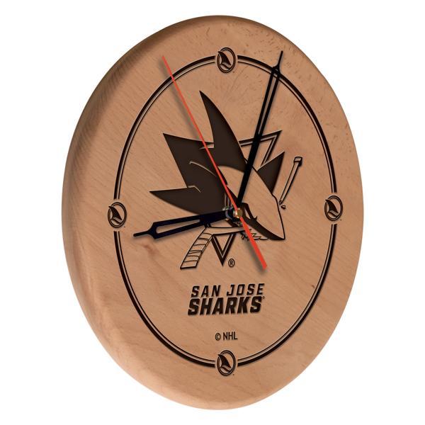 San Jose Sharks Laser Engraved 13" Wood Clock - Natural - Officially Licensed - Made in USA 