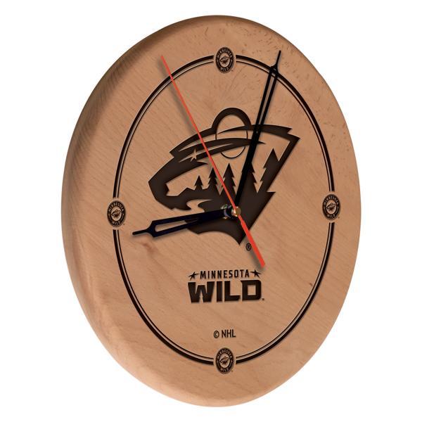 Minnesota Wild Laser Engraved 13" Wood Clock - Natural - Officially Licensed - Made in USA 