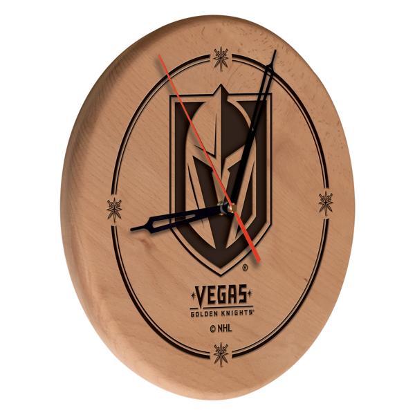 Vegas Golden Knights Laser Engraved 13" Wood Clock - Natural - Officially Licensed - Made in USA 