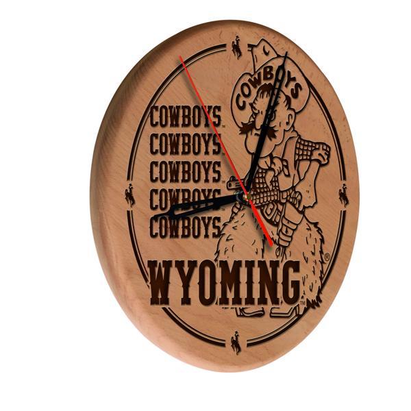 University of Wyoming Laser Engraved 13" Wood Clock - Natural - Officially Licensed - Made in USA 