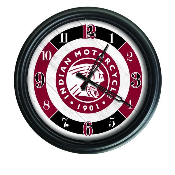 Indian Motorcycle Head Indoor and Outdoor 14" LED Wall Clock - Black - UV Resistant ABS Plastic - Logo 2 