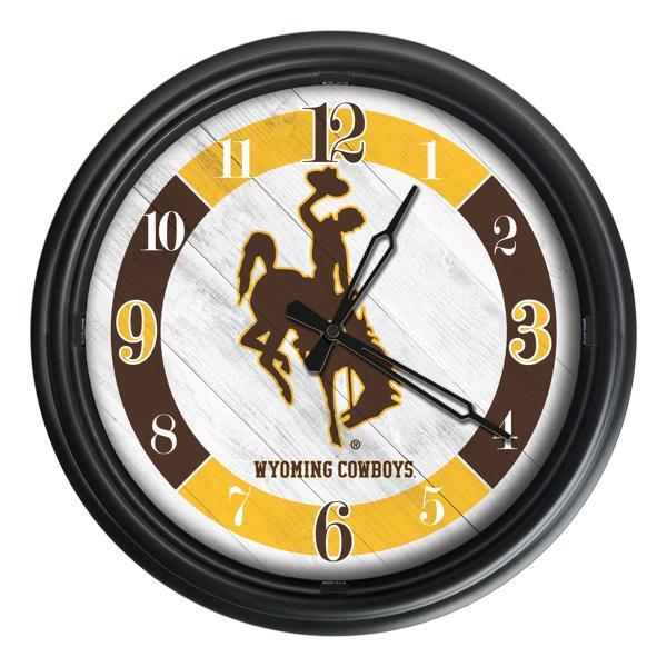 University of Wyoming Indoor and Outdoor 14" LED Wall Clock - Black - UV Resistant ABS Plastic 