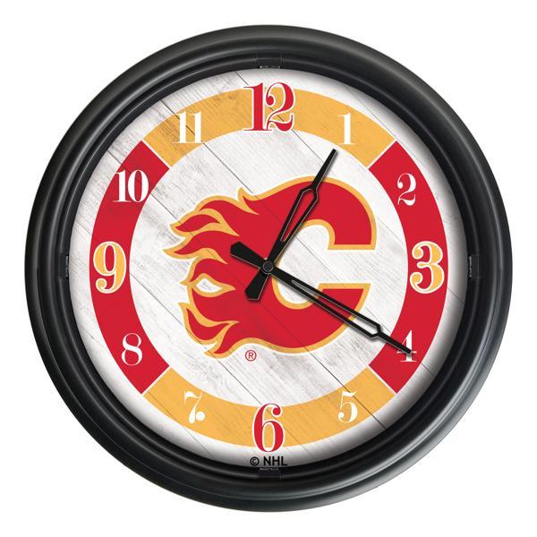 Calgary Flames Indoor and Outdoor 14" LED Wall Clock - Black - UV Resistant ABS Plastic 