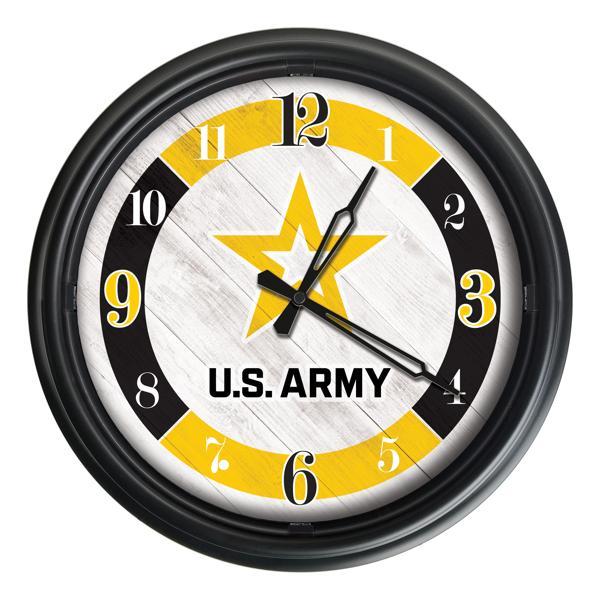 United States Army Indoor and Outdoor 14" LED Wall Clock - Black - UV Resistant ABS Plastic 