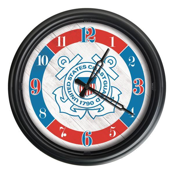 United States Coast Guard Indoor and Outdoor 14" LED Wall Clock - Black - UV Resistant ABS Plastic 