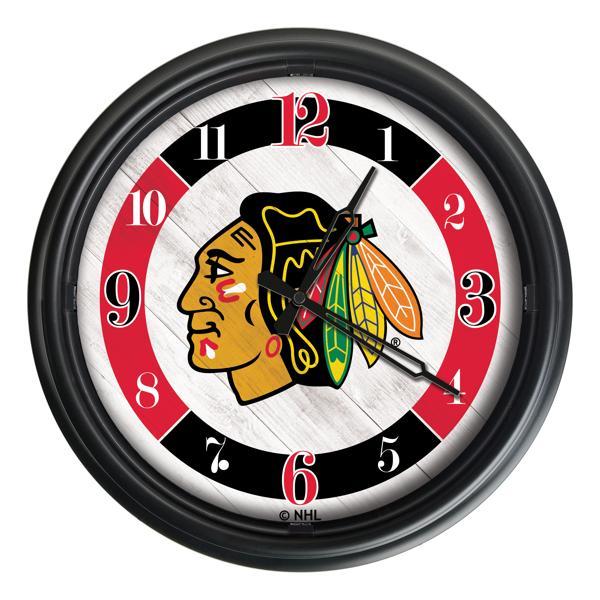 Chicago Blackhawks Indoor and Outdoor 14" LED Wall Clock - Black - UV Resistant ABS Plastic - Logo 2 