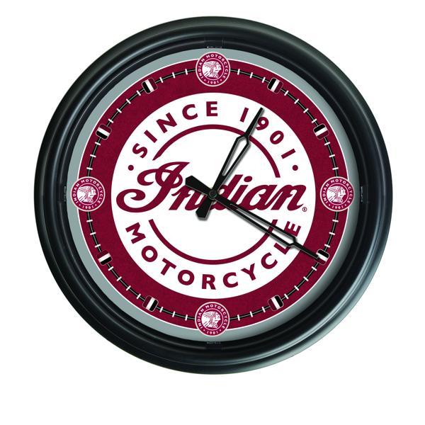 Indian Motorcycle Script Indoor and Outdoor 14" LED Wall Clock - Black - UV Resistant ABS Plastic 