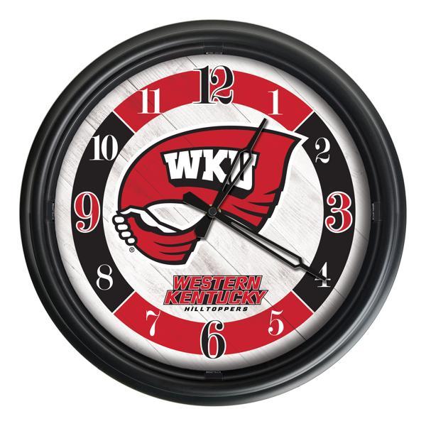 Western Kentucky University Indoor and Outdoor 14" LED Wall Clock - Black - UV Resistant ABS Plastic 