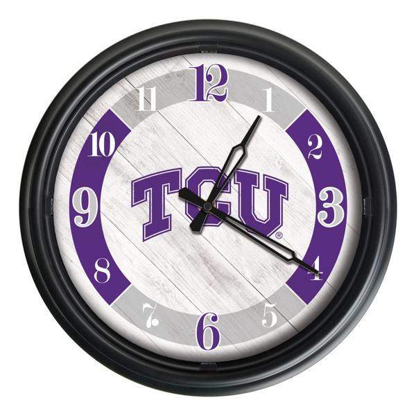 Texas Christian University Indoor and Outdoor 14" LED Wall Clock - Black - UV Resistant ABS Plastic 