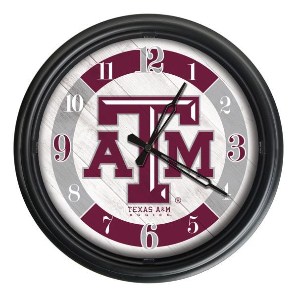 Texas A&M Indoor and Outdoor 14" LED Wall Clock - Black - UV Resistant ABS Plastic 