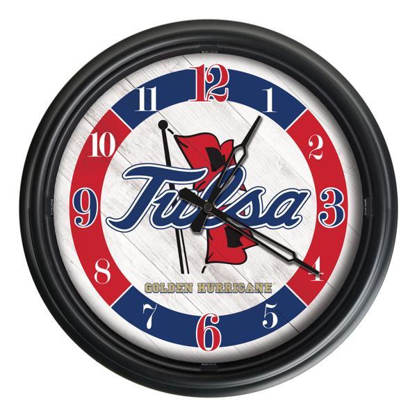 University of Tulsa Indoor and Outdoor 14" LED Wall Clock - Black - UV Resistant ABS Plastic 