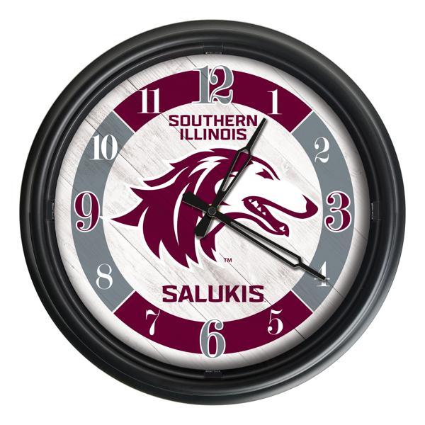 Southern Illinois University Indoor and Outdoor 14" LED Wall Clock - Black - UV Resistant ABS Plastic 