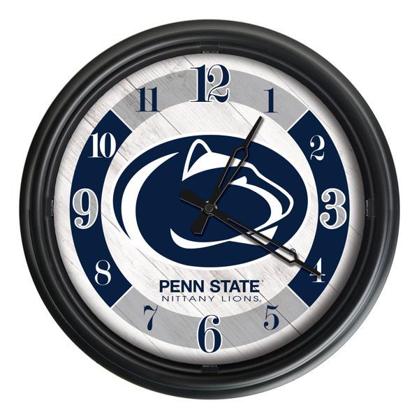 Pennsylvania State University Indoor and Outdoor 14" LED Wall Clock - Black - UV Resistant ABS Plastic 