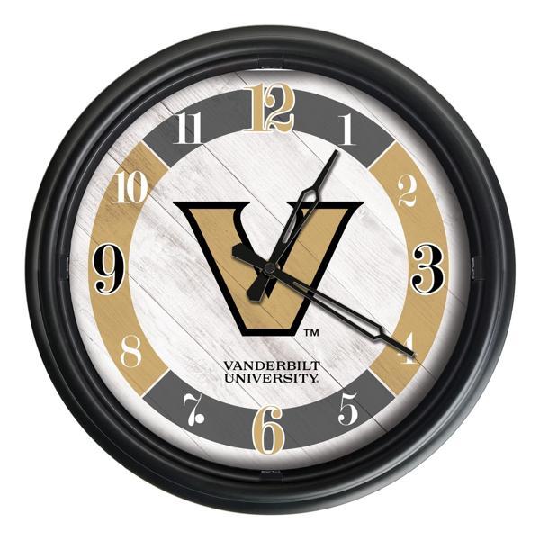 Vanderbilt University Indoor and Outdoor 14" LED Wall Clock - Black - UV Resistant ABS Plastic 