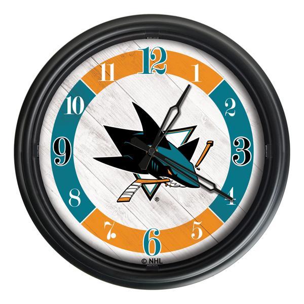 San Jose Sharks Indoor and Outdoor 14" LED Wall Clock - Black - UV Resistant ABS Plastic 
