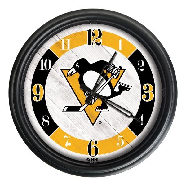 Pittsburgh Penguins Indoor and Outdoor 14" LED Wall Clock - Black - UV Resistant ABS Plastic 