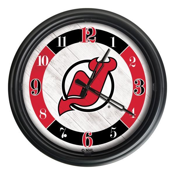 New Jersey Devils Indoor and Outdoor 14" LED Wall Clock - Black - UV Resistant ABS Plastic 