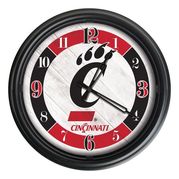 University of Cincinnati Indoor and Outdoor 14" LED Wall Clock - Black - UV Resistant ABS Plastic 