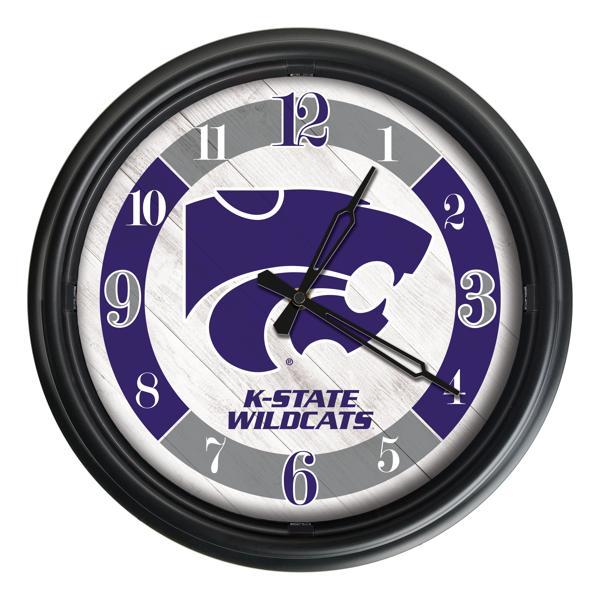 Kansas State University Indoor and Outdoor 14" LED Wall Clock - Black - UV Resistant ABS Plastic 