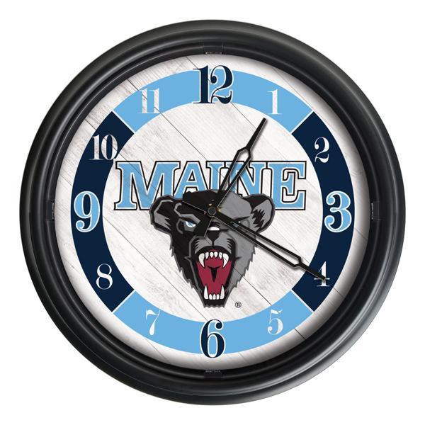 University of Maine Indoor and Outdoor 14" LED Wall Clock - Black - UV Resistant ABS Plastic 