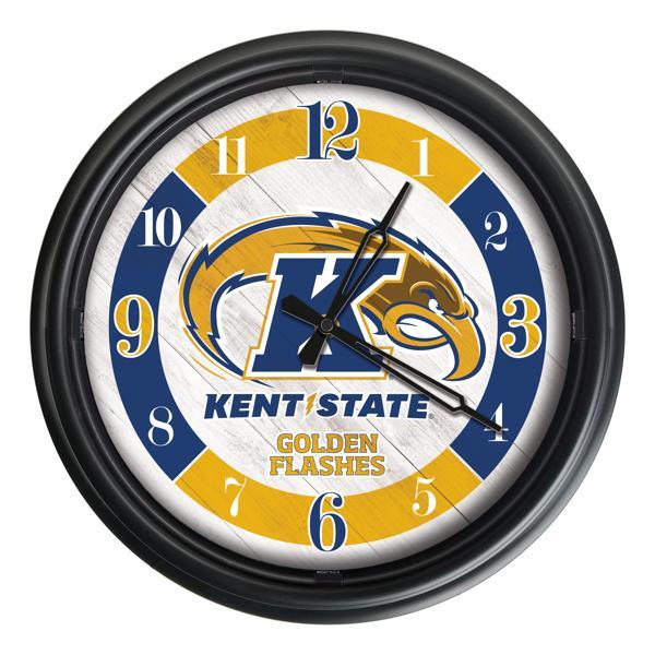 Kent State University Indoor and Outdoor 14" LED Wall Clock - Black - UV Resistant ABS Plastic 